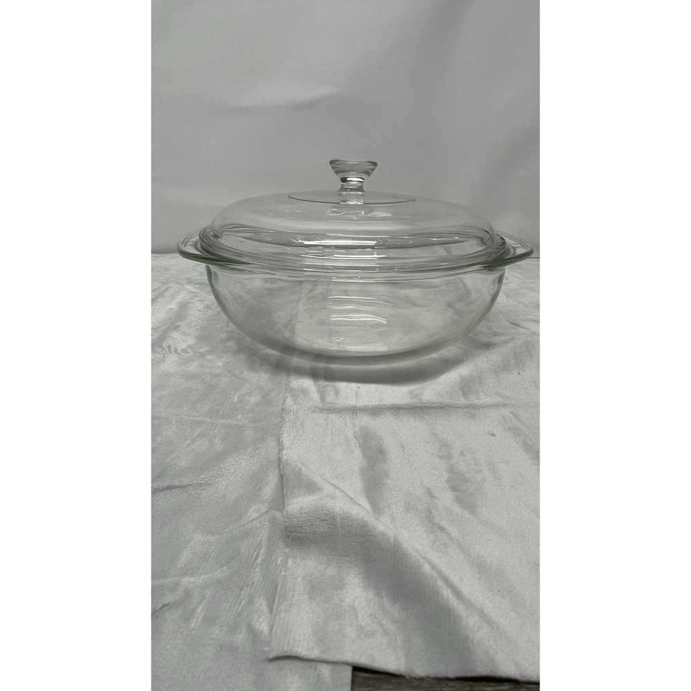 Vintage Pyrex Clear Covered Casserole‎ Dish Round Oven & Microwave Safe USA